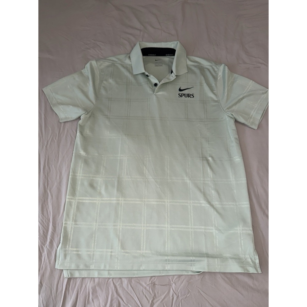 Nike Golf Dri-FIT Polo Mens M Mint Green Plaid SPURS Embroidered Short Sleeve